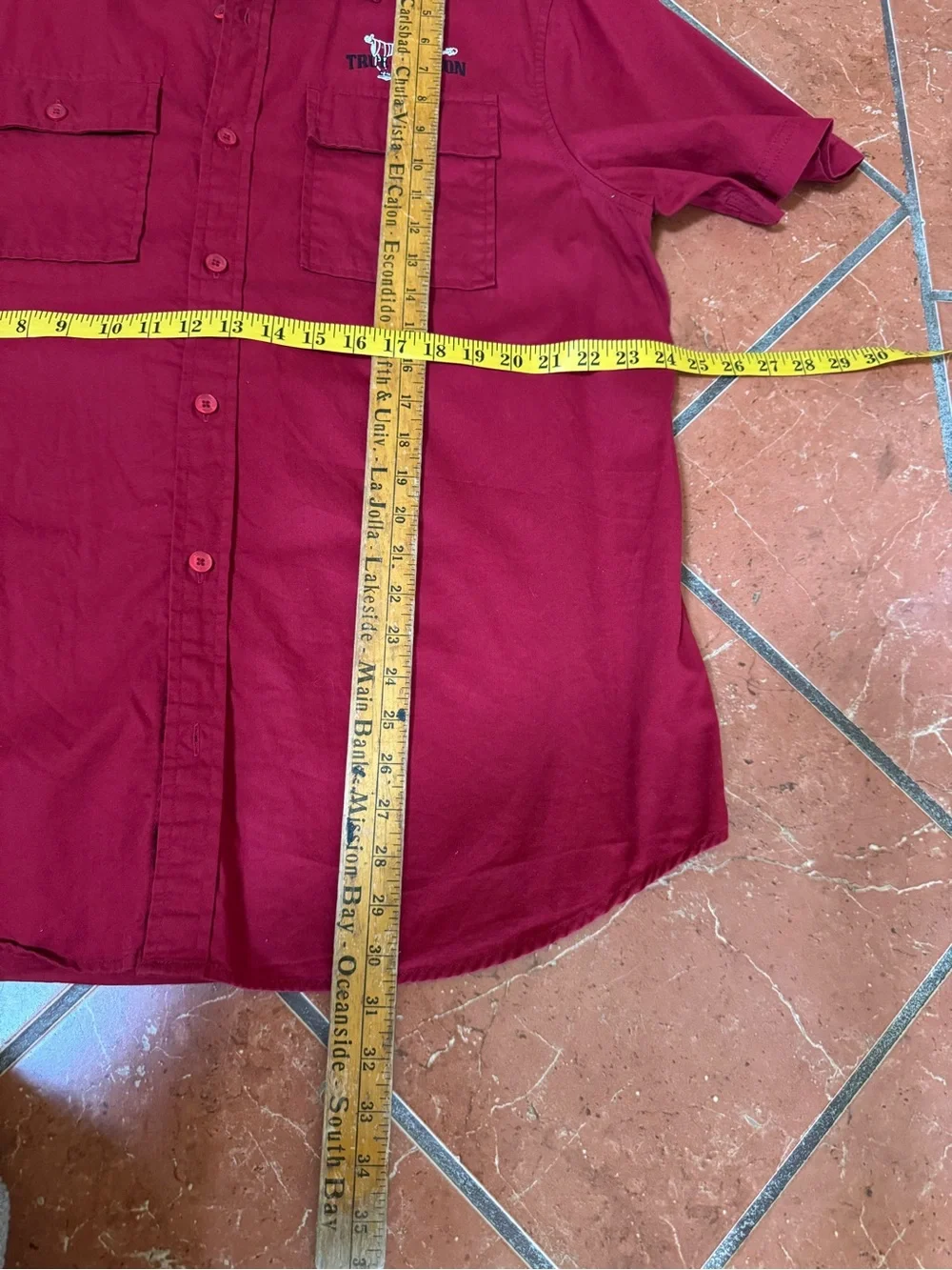 True Religion Men’s Red Button Up Shirt Embroidered Logo Utility XL